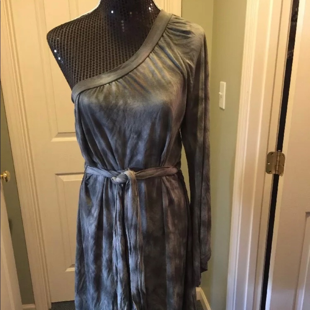 YFB 1 Shoulder Long Sleeve Green Dress L Tie Dye